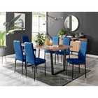 Furniture Box Kylo Brown Wood Effect Dining Table and 6 Navy Velvet Milan Black Leg Chairs