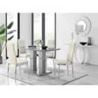 Furniture Box Imperia 4 Grey Dining Table and 4 Cream Velvet Milan Chairs