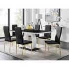 Furniture Box Giovani 6 Black Dining Table and 6 Black Velvet Milan Gold Leg Chairs