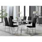 Furniture Box Enna White Glass Extending Dining Table and 6 Black Velvet Milan Chairs