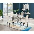 Furniture Box Novara White Marble 120Cm Round Dining Table and 4 Cream Velvet Milan Black Leg Chairs