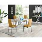 Furniture Box Novara Grey Concrete Effect 120Cm Round Dining Table and 4 Mustard Velvet Milan Black Leg Chairs
