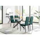 Furniture Box Leonardo Black Leg Glass Dining Table and 4 Green Velvet Milan Black Leg Chairs
