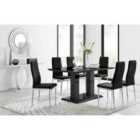 Furniture Box Imperia 6 Black Dining Table and 6 Black Velvet Milan Chairs
