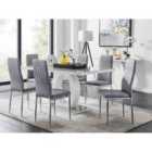 Furniture Box Giovani 6 Grey Dining Table and 6 Grey Velvet Milan Chairs