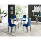 Furniture Box Novara Grey Concrete Effect 120Cm Round Dining Table and 4 Navy Velvet Milan Black Leg Chairs