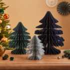 Pack of 3 Blue Paper Ringlet Tree Mantle Decorations