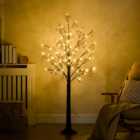 HOMCOM 5ft Artificial Tree with Warm White LED Lights, Baby Breath Flowers