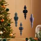 Pack of 4 Navy Lilac Paper Finial Hanging Decorations