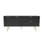 Ready Assembled Hirato Wide Sideboard Black With Gold Metal Legs