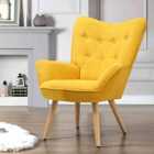 Living and Home Buttoned Linen Armchair With Wooden Legs
