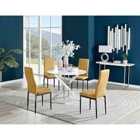 Furniture Box Novara White High Gloss Round Dining Table and 4 Mustard Velvet Milan Black Leg Chairs