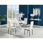 Furniture Box Novara White High Gloss Round Dining Table and 4 Cream Velvet Milan Black Leg Chairs