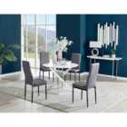 Furniture Box Novara White High Gloss Round Dining Table and 4 Grey Velvet Milan Black Leg Chairs