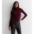 Tall Burgundy Ribbed Knit Roll Neck Top