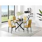 Furniture Box Novara Grey Concrete Effect Black Leg Round Dining Table and 4 Mustard Velvet Milan Black Leg Chairs