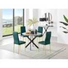 Furniture Box Novara Grey Concrete Effect Black Leg Round Dining Table and 4 Green Velvet Milan Gold Leg Chairs