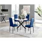 FurnitureBox Novara White Dining Table and 4 Navy Chairs