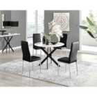 Furniture Box Novara White Gloss Black Leg Round Dining Table and 4 Black Velvet Milan Chairs