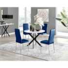 Furniture Box Novara White Gloss Black Leg Round Dining Table and 4 Navy Velvet Milan Chairs