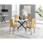 Furniture Box Novara White Gloss Black Leg Round Dining Table and 4 Mustard Velvet Milan Black Leg Chairs