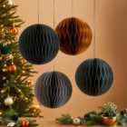 Pack of 4 Green Round Paper Hanging Decorations