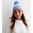 Girls Pale Blue Glitter Knit Pom Pom Bobble Hat