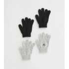 Girls 2 Pack Black and Light Grey Koala Magic Gloves