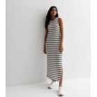 White Stripe Knit Sleeveless Midaxi Dress