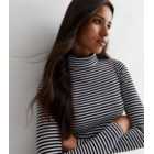 Tall Black Stripe Ribbed Roll Neck Top