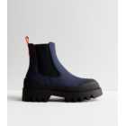 ONLY Navy Leather-Look Cleated Chelsea Boots