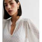 Off White Spot Embroidered Chiffon Puff Sleeve Blouse