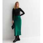 Dark Green Satin Bias Cut Midaxi Skirt