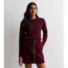 Burgundy Cord Zip Front Mini Skirt