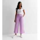 Gini London Lilac Linen-Look Belted Wide Leg Trousers