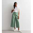 Gini London Green Linen-Look Belted Wide Leg Trousers