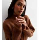 Rust Ribbed Knit High Neck Jumper