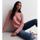 Mid Pink Ribbed Knit Crew Neck Jumper