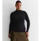 Curves Black Ribbed Knit Button Cuff Jumper