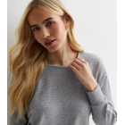 Pale Grey Ribbed Knit Batwing Top