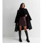 Petite Burgundy Leather-Look Split Hem Mini Skirt