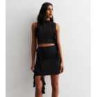 Black Jersey Drape Mini Skirt