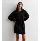 Black Jersey Drawstring Sweatshirt Mini Dress