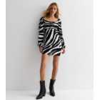 Black Zebra Print Crinkle Jersey Square Neck Long Sleeve Mini Dress