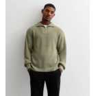 Olive Fisherman Knit Zip Neck Relaxed Fit Jumper