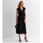 Gini London Black Sequin Belted Wrap Midi Dress