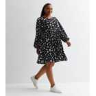 Curves Black Abstract Print Crinkle Jersey Mini Smock Dress