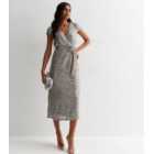 Gini London Pewter Sequin Belted Midi Wrap Dress