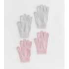 Girls 2 Pack Light Grey and Pink Glitter Magic Gloves