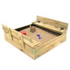 Rebo Wooden Sandpit Ball Pool with Folding Lid and Benches Sandbox - 120cm x 120cm